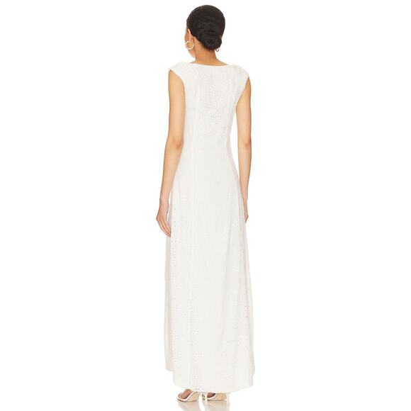 LPA Gabriella Eyelet Maxi Dress Ivory White V-Neck Side Slits Sleeveless Sz M - Picture 3 of 13